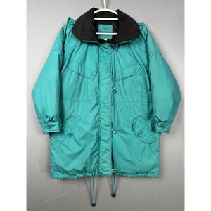 Vintage London Fog Teal Goose Down Puffer Coat Mens Small Parka Winter Retro 90s